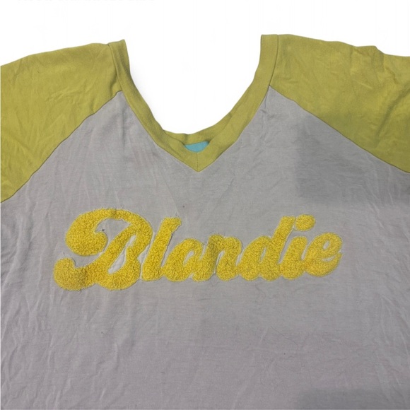 Judith March Yellow and Gray Blondie Short Sleeve Baseball Tee Chenille Letters - Picture 3 of 4